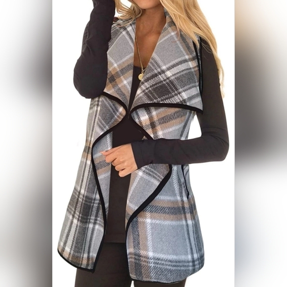 Plaid Open Front Vest Women's Large - Picture 6 of 16